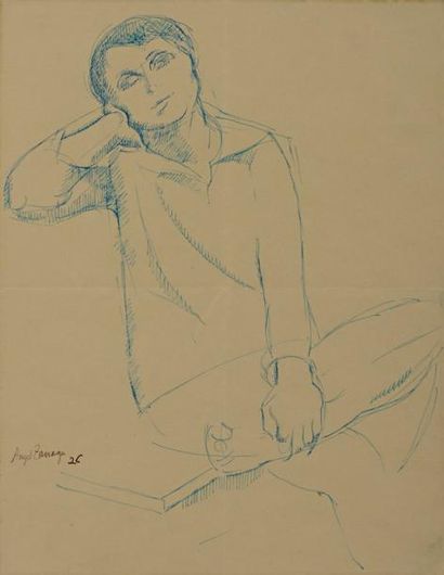 Angel ZARRAGA ARGUELLES (1886-1946) Portrait de femme assise accoudée Encre bleue...