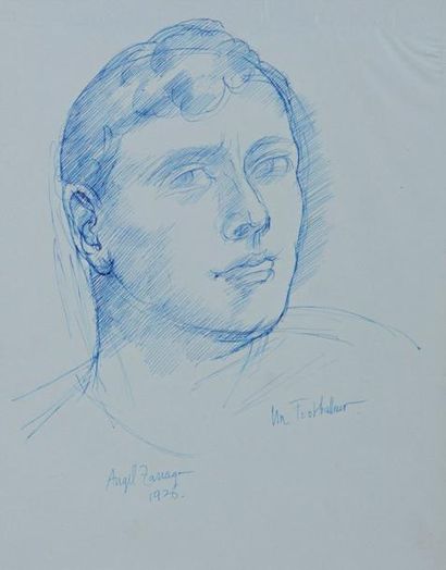 Angel ZARRAGA ARGUELLES (1886-1946) Footballeur Encre bleue sur papier (collé à la...