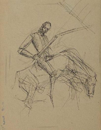 Angel ZARRAGA ARGUELLES (1886-1946) Don Quichotte Mine de plomb et encre sur carton...