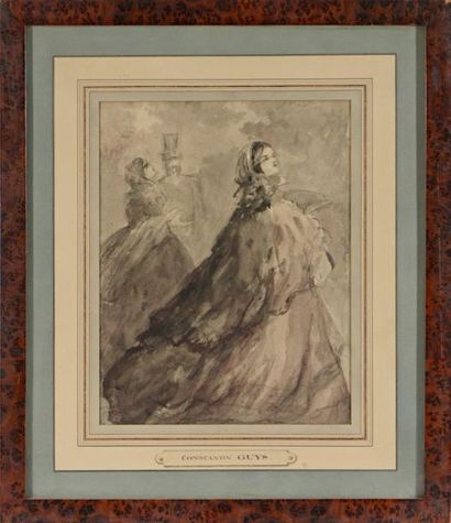 ATTRIBUÉ À CONSTANTIN GUYS (1802/05-1892) Elégante Lavis d'encre 24,5 x 19 cm (à...
