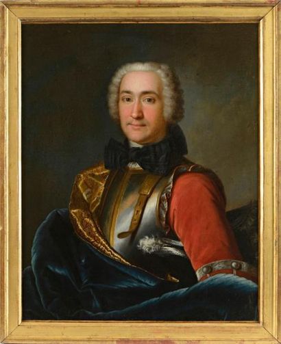 École française, XVIIIème siècle Portrait d'un gentilhomme en armure Huile sur toile...