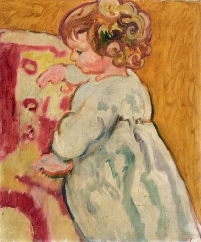 Louis VALTAT (1869-1952) Portrait d'enfant Huile sur toile. Monogrammée en bas à...