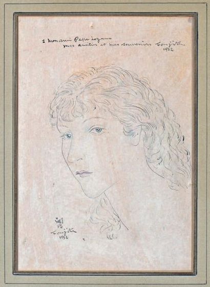 Léonard FOUJITA (1886-1968) Portrait de Madeleine. 1931 Encre de chine et aquarelle...