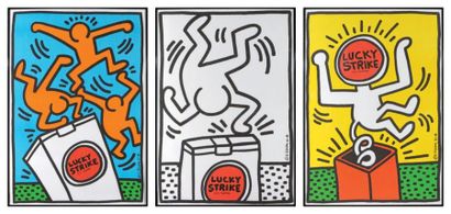 Keith Haring (1958-1990) Lucky Strike - 1987 Ensemble de trois sérigraphies. Edition...