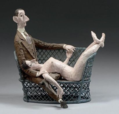 PAUL RANCILLAC DIT JEAN-JULES CHASSE-POT (1933-2010) Sur le canapé Sculpture en papier...