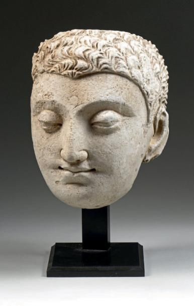 null Tête de buddha en stuc blanc Art gréco-bouddhique du Gandhara. II-IIIème siècle...