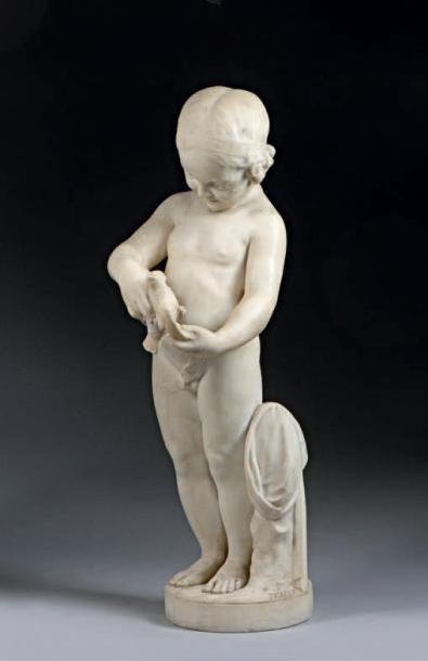 D'APRÈS JEAN-BAPTISTE PIGALLE (1792-1857) Sculpture en marbre blanc. Signature sur...