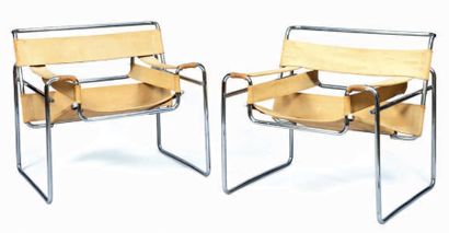 MARCEL LAJOS BREUER (1902-1981) Fauteuils Wassily, modèle B3 Paire de fauteuils en...