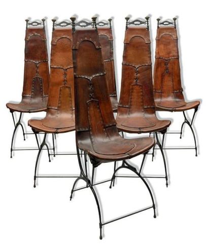 SIDO (1934-1986) & FRANÇOIS THEVENIN (NÉ EN 1931) Suite de six chaises élancées en...