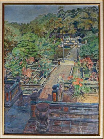 GEO MICHEL (NÉ EN 1885-?) Le tombeau de l'empereur Minh Mang Hue Huile sur toile....
