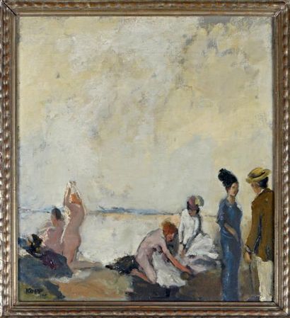 OTTO KOPP (1879 - 1947) Scène de bord de mer Huile sur toile. Signée et datée 1912...