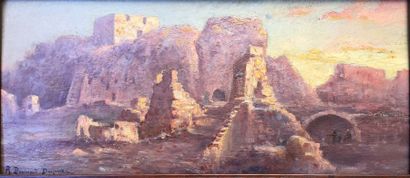 Robert Dumont-Dupa rc(1866-1930) Ruines antiques Huile sur panneau. Signé en bas...