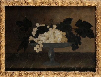 Ecole française XVIIème siècle Nature morte aux raisins Huile sur toile anciennement...