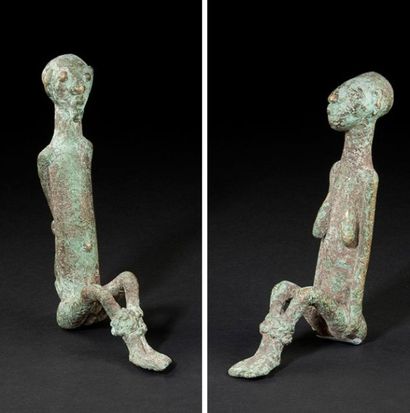 null Sao - Tchad Couple d'esclaves Sculpture en bronze ciselé et patiné H: 25 cm...