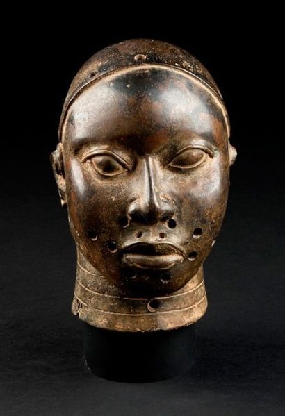 null Royaume de Bénin - Nigéria Tête d'oba Sculpture en bronzé ciselé et patiné H:...