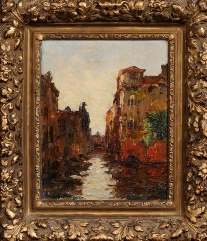 Charles Eugène Cousin(XIX-XX) Vue de Venise Huile sur toile. Signé en bas à gauche...