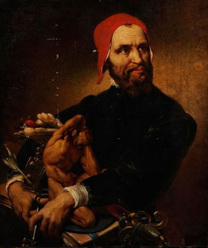 ECOLE ITALIENNE, XIXEME SIECLE Portrait de Michel-Ange d'après Horace Vernet Huile...