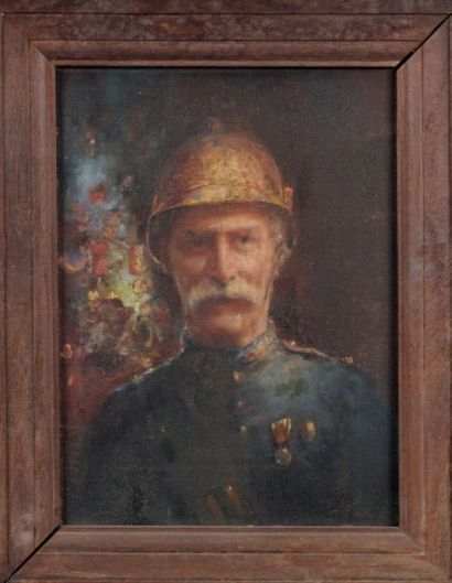 Ecole Française - XXème siècle Portrait d'un sapeur-pompier - 1907 Huile sur toile....