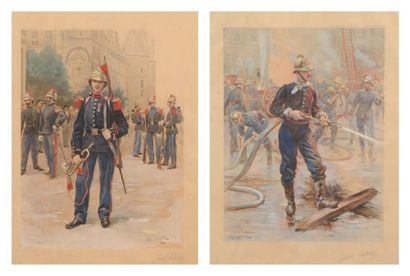 Alphonse LALAUZE (1872-1936) Clairon de sapeurs-pompiers de Paris avec groupe de...
