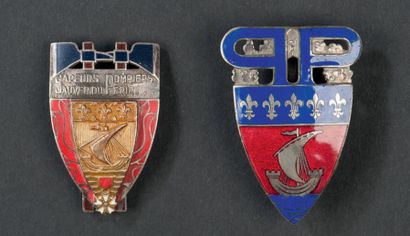 null Lot de deux insignes: un insigne émaillé du régiment de sapeurs-pompiers de...