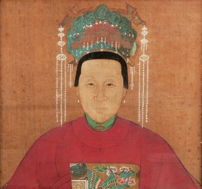 null Portrait d'impératrice Encre et couleurs sur soie Chine, période Qing 36,5 x...