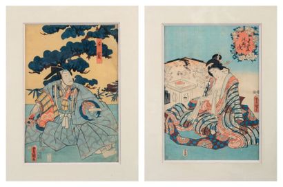 Toyokuni III (1785 ? 1865) Deux estampes oban tate-e, l'une représentant une geisha...