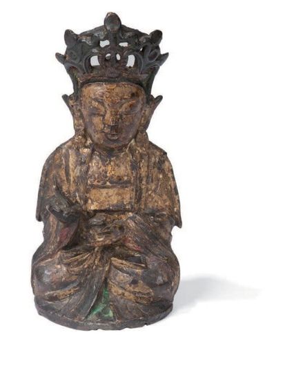 null Sujet en bronze Anciennement laqué représentant le bodhisattva avalokitesvara...