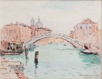 Nicolas KRYCEVKY (1898 - 1961) 
Pont sur le Rialto - 1948
Aquarelle sur papier
Signé...