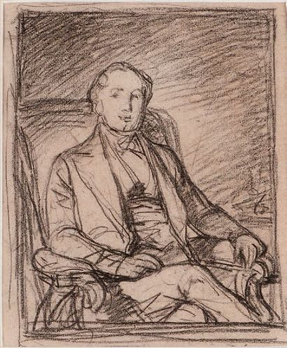 Edouard BAILLE (1814 - 1888) 
Portrait d'homme à la redingote
Crayon gras et pastel...