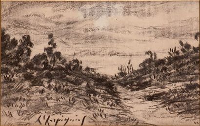 Henri Joseph HARPIGNIES (1819 - 1916) 
Paysage
Crayon gras sur papier. Signé en bas...