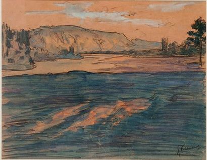 Gaston PRUNIER 1863 - 1927) 
Bord de mer
Crayon et aquarelle sur papier. Signé en...