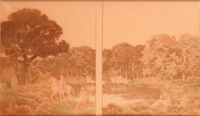 Emile René MENARD (1861 - 1930) 
Paysage symboliste
Pastel sur papier (insolé). Monogrammé...