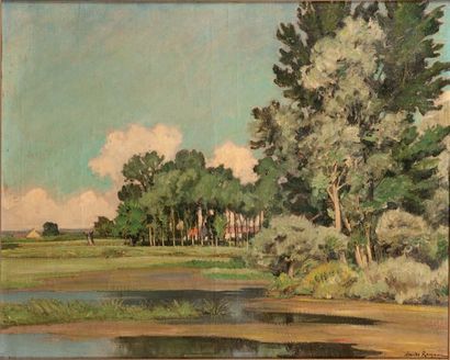 Claude RAMEAU (1876 - 1955) 
Etang en lisière de forêt
Huile sur toile. Signé en...