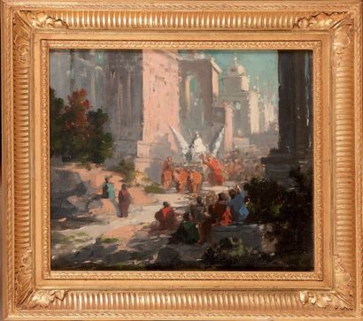 Attribué à Paul Jean FLANDRIN (1811 - 1902) 
Etude de fête foraine
Huile sur toile
27...