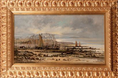Henri GUILMARD (1849 - ?) 
Retour de pêche à Varengeville
Huile sur toile rentoilée
Signé...