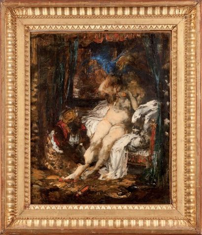 ATTRIBUÉ À FERDINAND ROYBET (1840 - 1920) 
Orientale au perroquet
Huile sur toile...