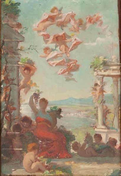 ÉCOLE FRANÇAISE, fin XIXème siècle 
Paysage Idylique
Huile sur toile 35,5 x 24,5...