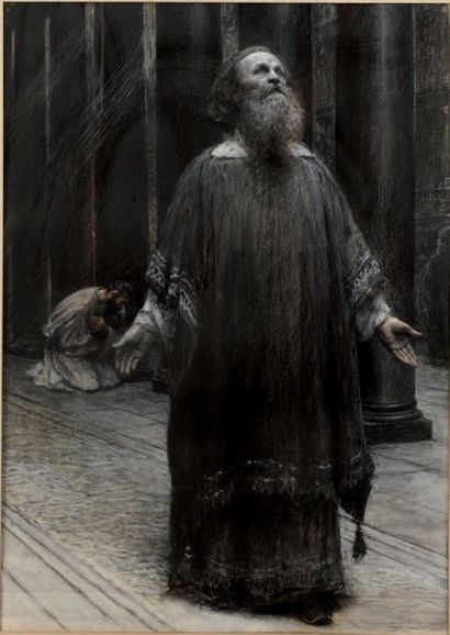 Eugène BURNAND (1850 - 1921) 
Le Pharisien
Pastel et gouache sur papier
Signé en...