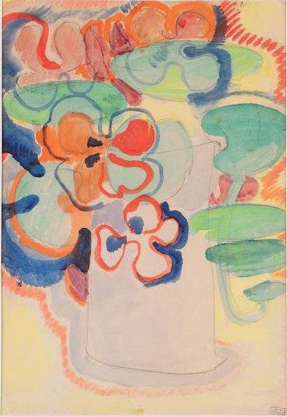 Emmanuel GON'DOUIN (1883 - 1934) 
Bouquet de fleurs
Aquarelle et crayon sur papier....