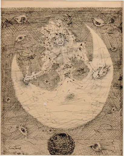 Lucien COUTAUD (1904 - 1977) 
Demi lune
Encre sur papier
32 x 25 cm (à vue)