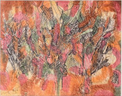 Ladislas KIJNO (1921 - 2012) 
Composition abstraite
Feutre et aquarelle sur papier...