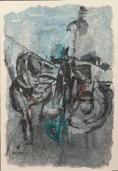 Ladislas KIJNO (1921 - 2012) 
Composition abstraite
Aquarelle sur papier froissé....