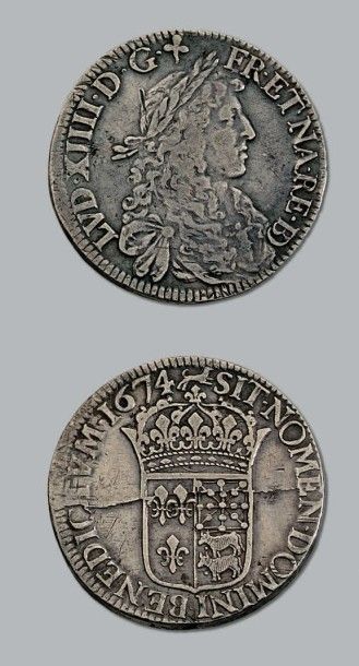 null LOUIS XIV (1643-1715))
Écu de Béarn au buste juvénile. 1674. Pau.
D. 1490. TB...