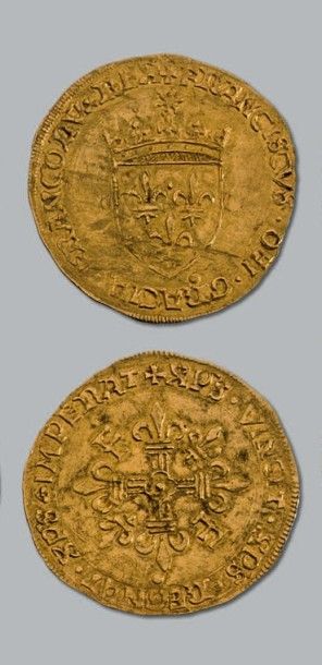 null FRANÇOIS Ier (1515-1547)
Écu d'or au soleil, 5e type. Rouen.
D. 775. Rayure...