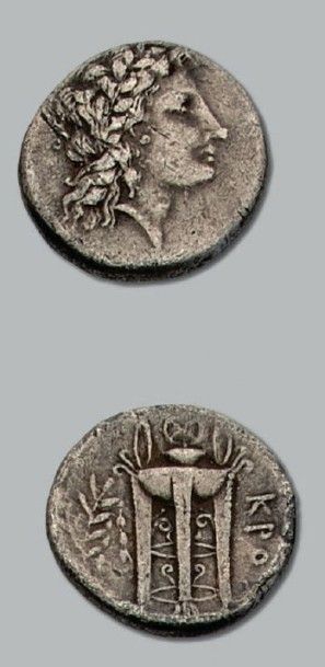 null Crotone (370-330 av. J.-C.)
Statère. 5,89 g.
Tête d'Apollon laurée à droite,...