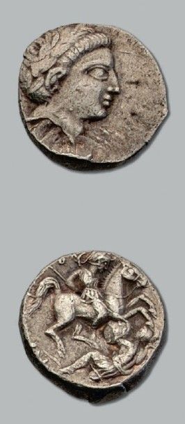 null ROYAUME de PEONIE: Patraos (340-315 av. J.-C.)
Tétradrachme. 12,63 g.
Tête virile...