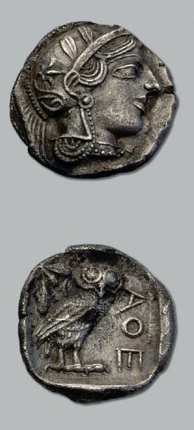null ATTIQUE: Athènes
Tétradrachme (431-401 av. J.-C.). 16,44 g.
Tête d'Athéna à...