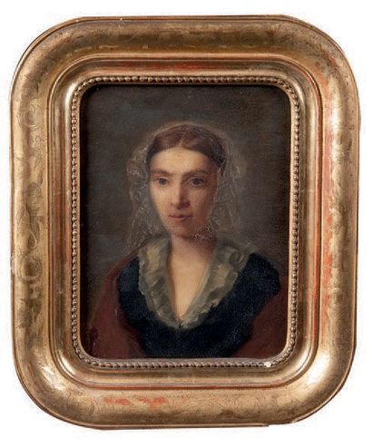 École francaise - XIXème siècle Portrait de femme
Gouache sur panneau de bois
22,4...