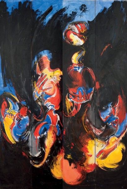 Tony SOULIE (né en 1955) Composition abstraite
Paravent à quatre feuilles articulées
Huile...