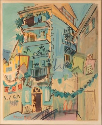 Raoul DUFY (1877-1953) Rue à Nice
Lithographie par Ch. SOURLIER.
Signé dans la planche....